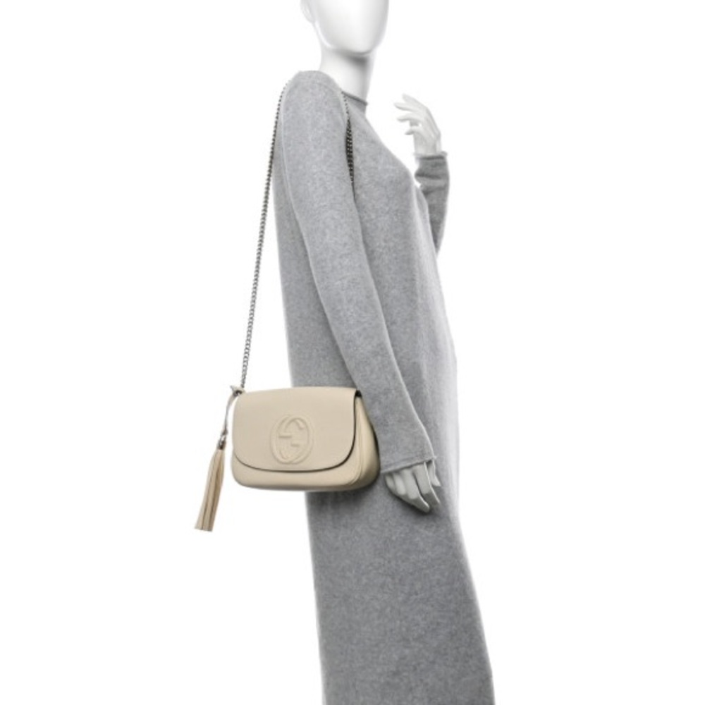 Gucci Cellarius Calfskin medium flap Soho Cream Crossbody Bag Chain Strap tassel - Picture 2 of 16